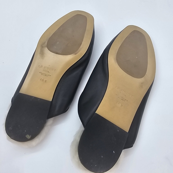 Le Monde Beryl Regency Black Lambskin Leather Shearling Mules Women’s Size 40.5 - Picture 10 of 11